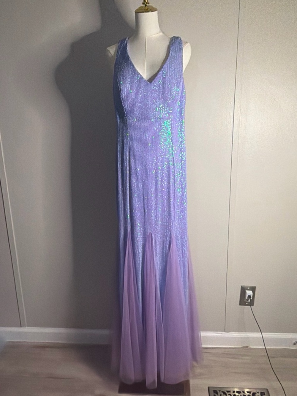 Sequin V-Neck Lavender Evening Gown